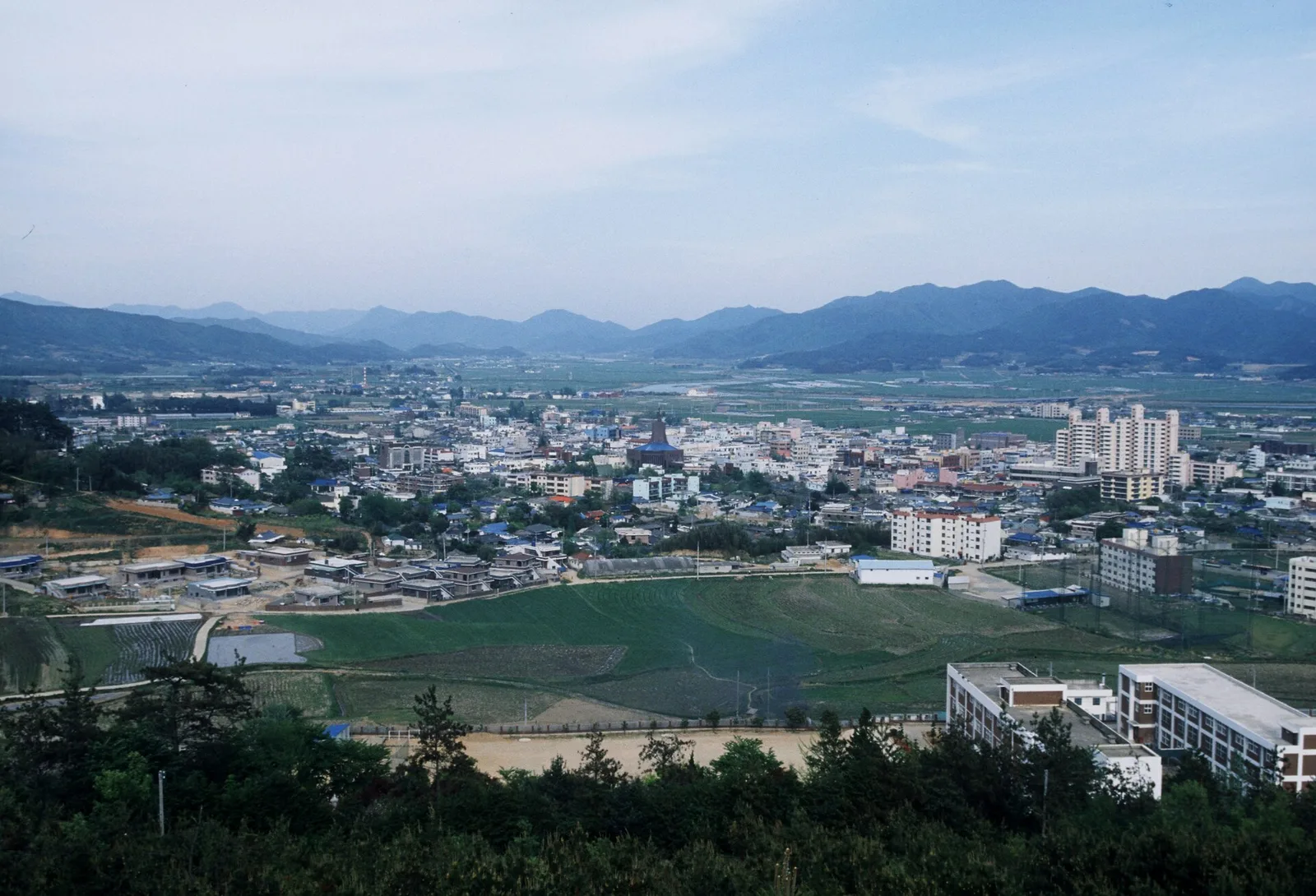 강진읍과 주변 들판을 내려다본 풍경
